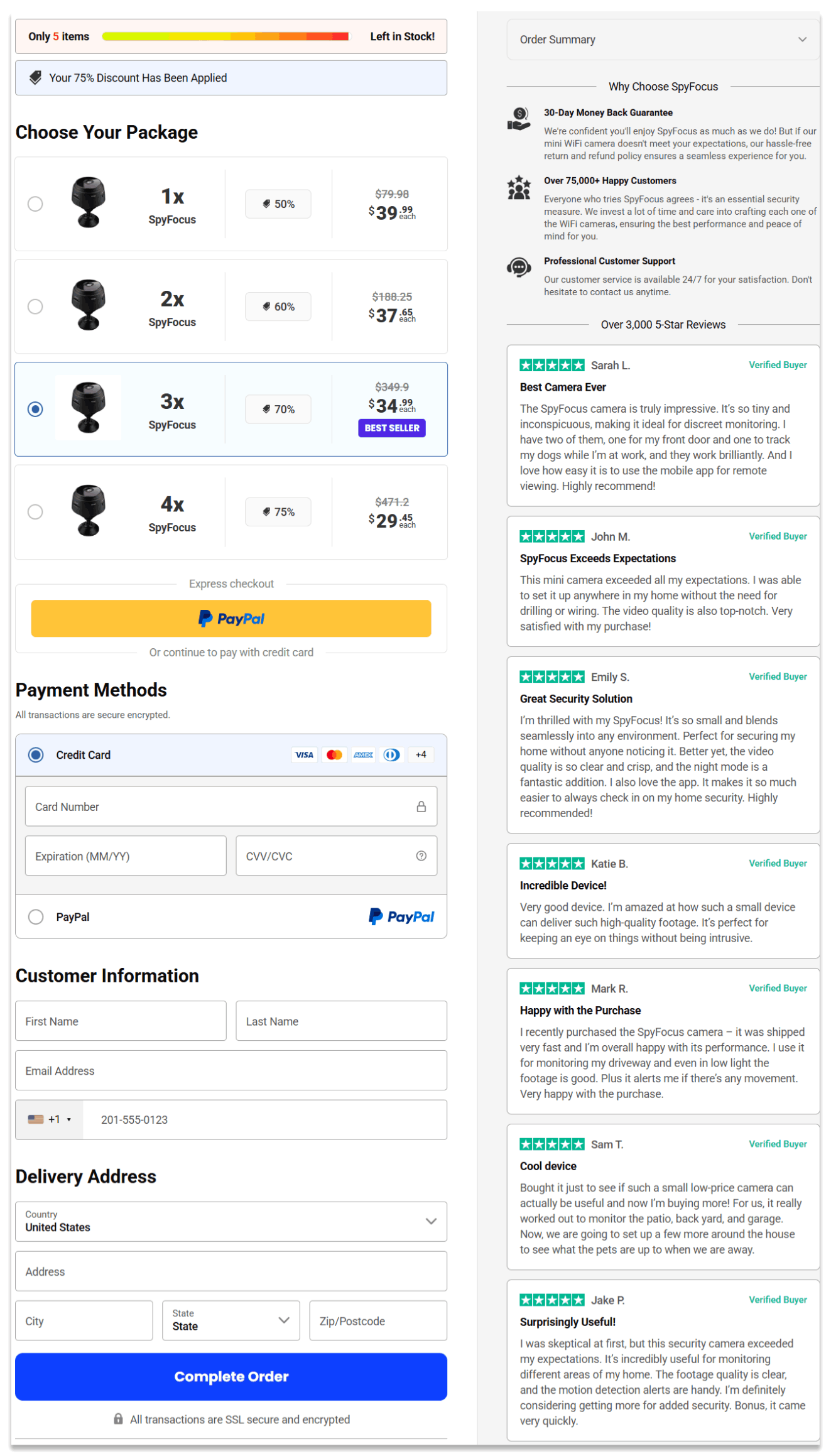 SpyFocus Mini Wifi Camera Secure checkout page